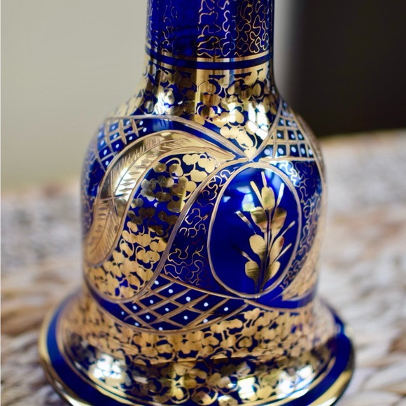 19th Century Antique Cobalt Gold Glass Vase Base - Picture 5 of 10